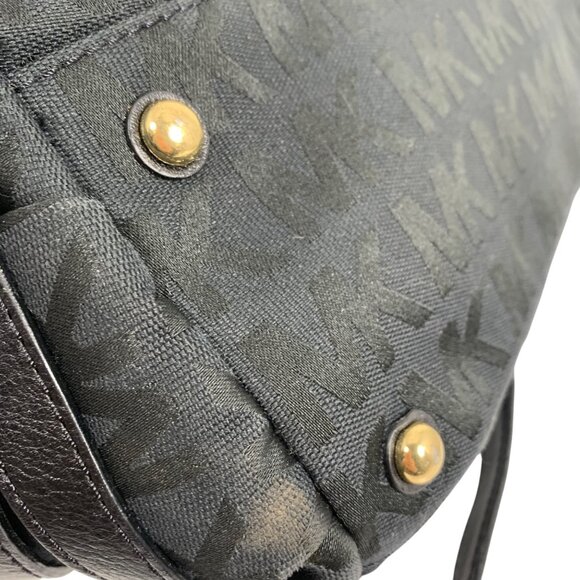Michael Kors Black Canvas/Leather Gansevoort Shoulder Handbag + Gold Hardware - Picture 15 of 16